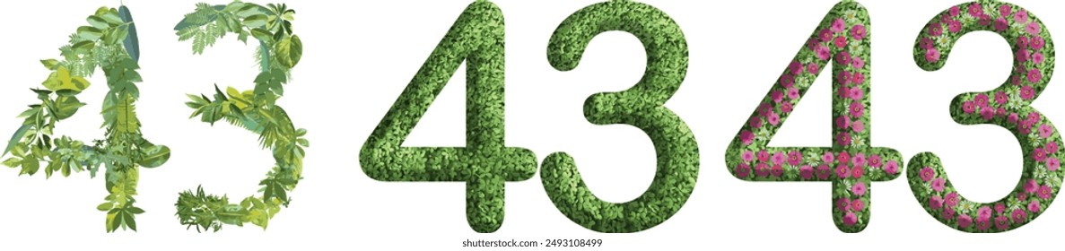 43, design made from green grass, leaves and flower, .suitable for birthday, anniversary and memorial day templates, go green concept	
