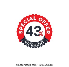 43% Discount Coupon design. Sale tags set vector badges template. Sale offer price sign. Special offer symbol. Discount promotion. Discount badge Stamp shape. Vector illustration template 