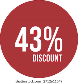 43% de descuento icono Vector rojo con texto blanco