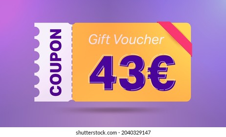 43 euro coupon promotion sale for website, internet ads, social media.Big sale and super sale coupon code euro 43 discount gift voucher coupon vector illustration summer offer ends weekend