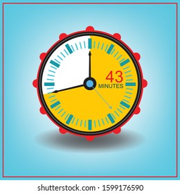 43 Fourty Three Minutes Clock Icon. Vector Time Symbol With Blue Background