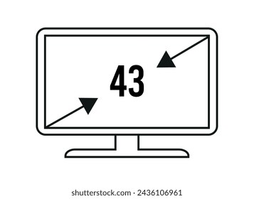 43 inches. Vector 43 inch monitor, screen resolution and size concept