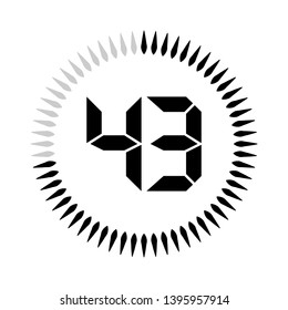 The 43 minutes or seconds, stopwatch vector icon, digital timer. clock and watch, timer.