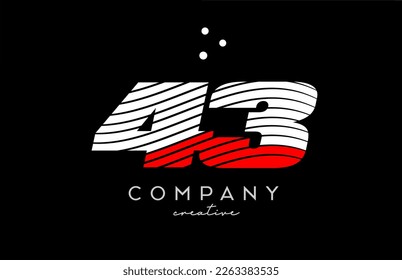 43 number logo with red white lines and dots. Corporate creative template design for company and business