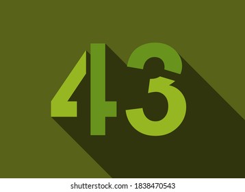 43 Number with long shadow, green colors cutting style. For logo, brand label, design elements, corporate identity, application & more. Vector editable illustration.