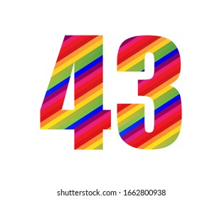 43 Number Rainbow Style Numeral Digit. Colorful Forty Three Number Vector Illustration Design Isolated on White Background.