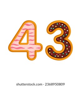 43 number sweet glazed doughnut vector illustration