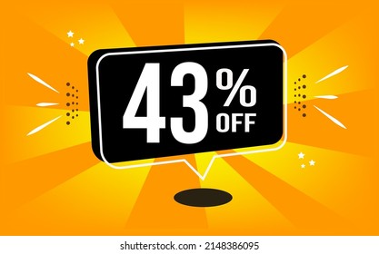 43% off. Orange banner with black balloon and special buy and sell offer