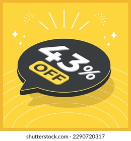 43 percent off. 3D floating balloon with promotion for sales on yellow background
