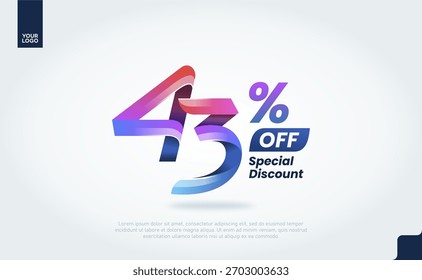 43 Percent Off Banner Vector with Modern 3D Gradient Typography for Sale Promotion
