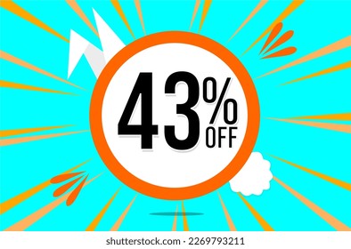 43 percent off. Blue banner with floating orange and white balloon for easter special offer and promotion.