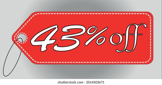 43 percent off red tag. 43 percent discount tag for offers and promotions