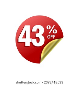 43 Percent .Special offer sale red and golden sticker tag. vector illustration