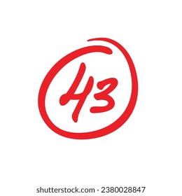 43 points test score, forty three points grade results, hand drawn vector illustration