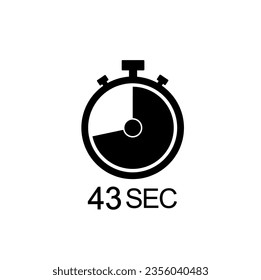 43 second timer vector icon, 43 sec stopwatch symbol.