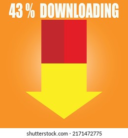 43% sign symbol downloading in 3d illustration arrow red color shape business stamp isolated on yellow background. Vector eps10