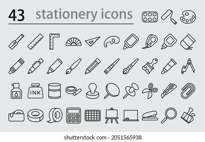 43 Stationery outline icon set for  designs.