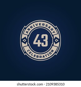 43 Year Anniversary Celebration with Golden Color for Celebration Event, Wedding, Greeting card, and Invitation Isolated on Blue Background
