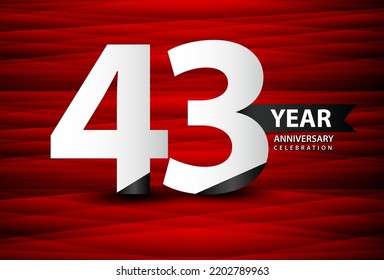 43 Year Anniversary Celebration Logo Vector On Red Background, 43 Number Design, 43th Birthday Logo, Logotype Number, Vector Anniversary For Celebration, Invitation Card, And Greeting Card 