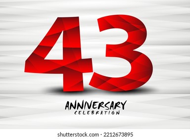 43 Year Anniversary Celebration Logo red polygon vector, 43 Number Design, 43th Birthday Logo, Logotype Number, Vector Anniversary For Celebration, Invitation Card, And Greeting Card 