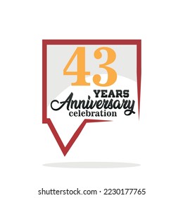 43 year anniversary celebration. Anniversary logo with speech bubble  on white background, vector design for celebration, invitation card, and greeting card
