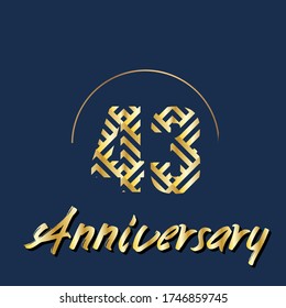 Celebración del 43 aniversario, diseño vectorial para celebraciones, tarjetas de invitación y tarjetas de felicitación