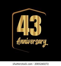 Celebración del 43 aniversario, diseño vectorial para celebraciones, tarjetas de invitación y tarjetas de felicitación