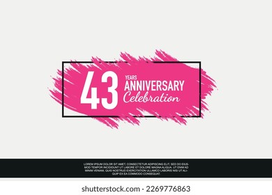 43 year anniversary celebration vector pink design in black frame on white background abstract illustration logo	