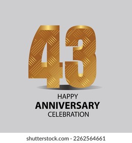 43 year anniversary, Gold shiny metallic numbers set, gold font sign isolated on gray background. Luxury fashion typography design for decoration, web, design, advertising. Vector illustration