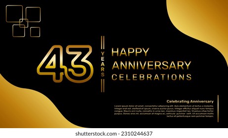 43 year anniversary logo design with a double line concept in gold color, logo vector template illustration