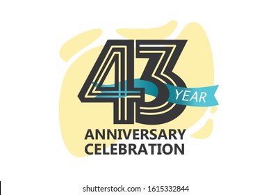 43 year anniversary, minimalist logo. jubilee, greeting card. Birthday invitation. year sign. Blue Ribbon space vector illustration on white background - Vector