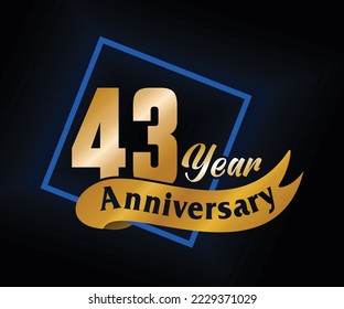 43 Year Anniversary ordinal number Counting vector art illustration in stunning font on gold color on black background