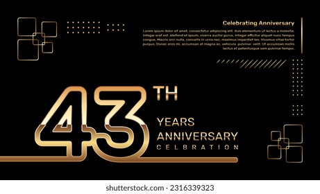 43 year anniversary template design with gold color and double line numbers, vector template