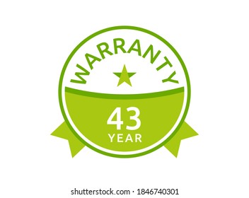 43 Year Warranty logo icon button stamp vectors, 43 years warranty green badges isolated on white background