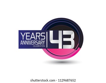 43 years anniversary celebration design with circle purple color isolated on white background. vector illustration for use special celebration event