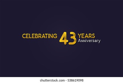 43 Years Anniversary Celebration Logo, Yellow, Isolated on Dark Purple Background