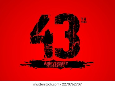 43 years anniversary celebration logotype on red background, 43th birthday logo, 43 number, anniversary year banner, anniversary design elements for invitation card and poster. number design vector