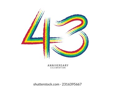 43 years anniversary celebration logotype colorful line vector, 43th birthday logo, 43 number design, anniversary template, anniversary vector design elements for invitation card, poster, flyer.