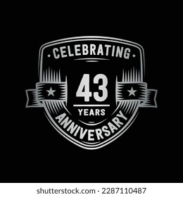 43 years anniversary celebration shield design template. 43rd anniversary logo. Vector and illustration.