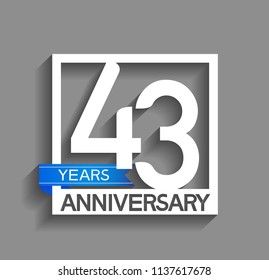 43 years anniversary celebration square style blue ribbon isolated on gray background