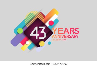 43 years anniversary colorful design with circle and square composition isolated on white background for celebration