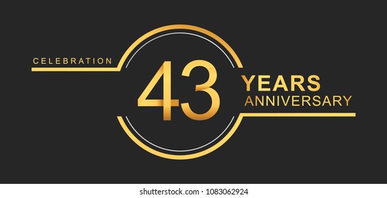 43 years anniversary golden and silver color with circle ring isolated on black background for anniversary celebration event