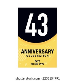 43 years anniversary invitation card  design, modern design elements, white background vector design