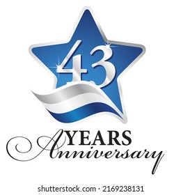 43 years anniversary isolated blue star silver white blue flag ribbon logo icon