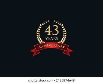 43 Years Anniversary Logo. Celebrating Success. Symbol of Eternal Achievement. Proud Heritage. Logo with Laurel Wreath and Ribbon. Years of Glorious Memories. Jubilee of Joy. Golden Celebratory Crest.