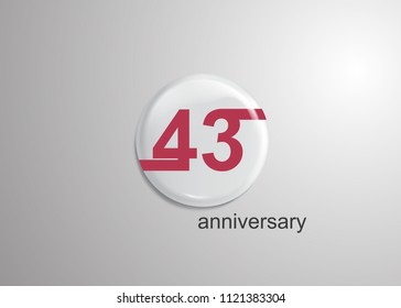 43 Years Anniversary Logo Celebration, red flat design inside 3d white rounded background