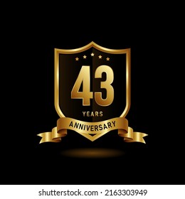 43 Years Anniversary Logo Golden Shield Stock Vector (Royalty Free ...