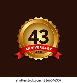43 years anniversary logo with ribbon, golden Anniversary for booklet, leaflet, magazine, brochure poster, banner, web, invitation or greeting card. Vector illustrations.