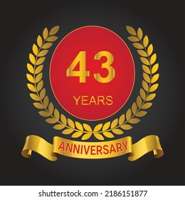 43 years anniversary logo template. gold numbers with golden ribbon.