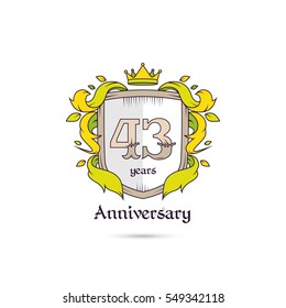 43 Years Anniversary Logo Using Heraldic Theme, Colorful and Isolated on white background